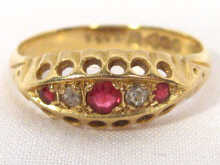 Appraisal: An carat gold ruby and diamond ring hallmarked Chester