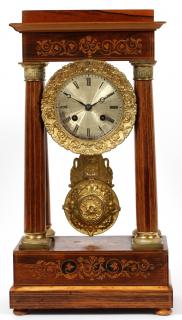 Appraisal: FRENCH EMPIRE MARQUETRY INLAID MANTLE CLOCK FRENCH EMPIRE ROSEWOOD MARQUETRY