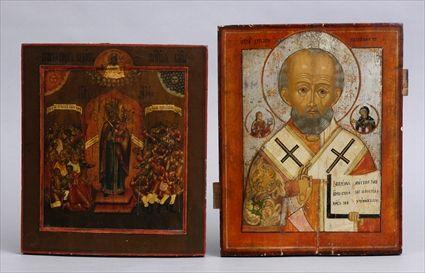 Appraisal: TWO RUSSIAN ICONS OF OUR LADY QUEEN OF HEAVEN AND