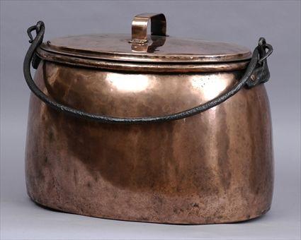 Appraisal: COPPER OVAL COVERED POT WITH WROUGHT IRON BAIL HANDLE With