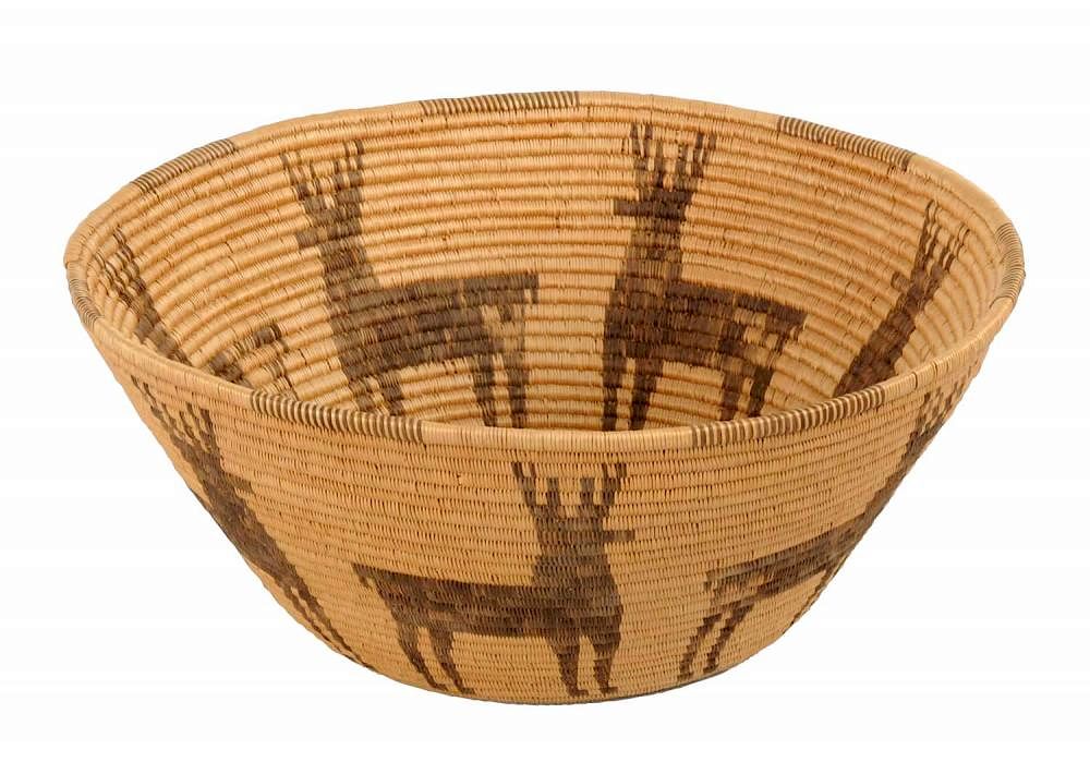 Appraisal: Tightly Woven Fine California Coil Basket Shows seven deer or