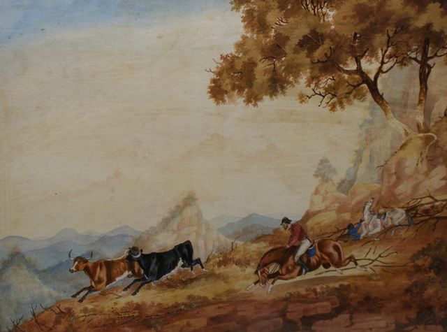 Appraisal: George Lacy circa - Horseman Rounding up Cattle watercolour x