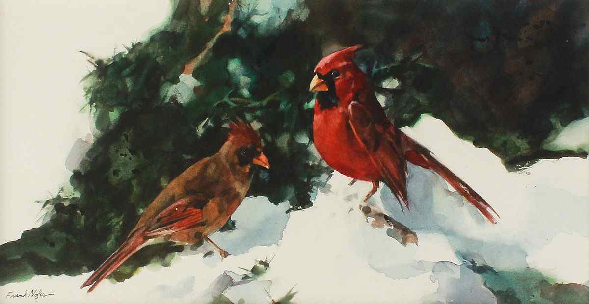 Appraisal: NOFER Frank American th Century Cardinals in Winter Watercolor Sight