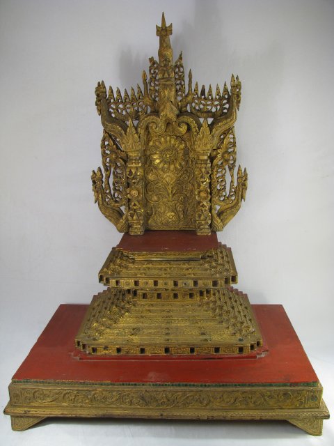 Appraisal: South Asian wooden intricately carved gold gilt painted alter base