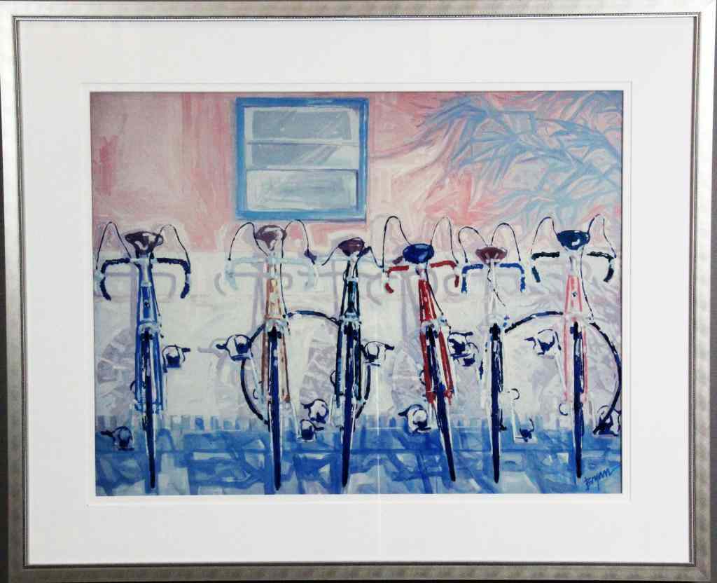 Appraisal: Framed Lithograph of BicyclesNicely framed contemporary print of bicycles under