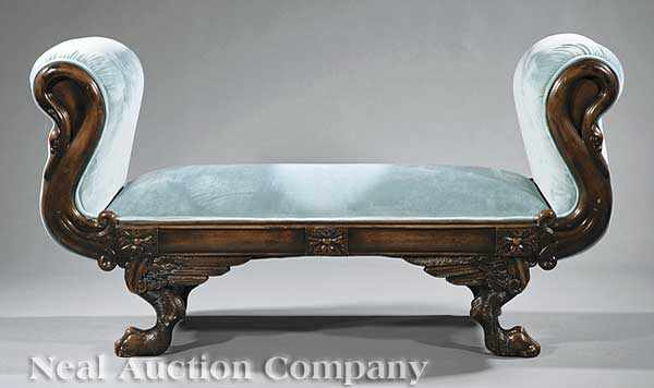 Appraisal: An Antique American Carved Mahogany Window Bench stylized swan's neck