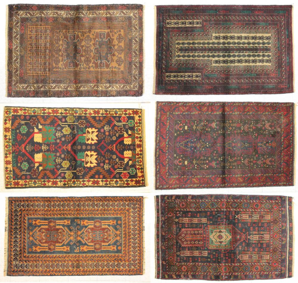 Appraisal: SIX HAND KNOTTED BELOUCHI TRIBAL PRAYER RUGS ' x '