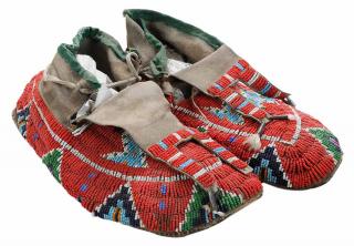 Appraisal: Pair Sioux Frank Goodlance Beaded Men's Rawhide Moccasins American attributed