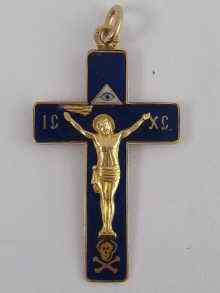 Appraisal: A blue enamel and carat gold Russian crucifix Russian hallmarks