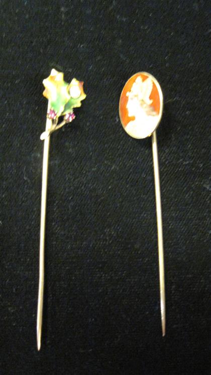 Appraisal: Two enamel stick pins th century