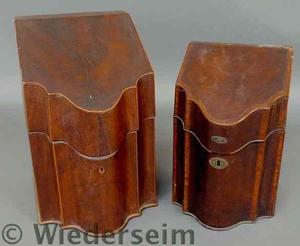 Appraisal: Two Georgian inlaid mahogany knife boxes As found Largest x