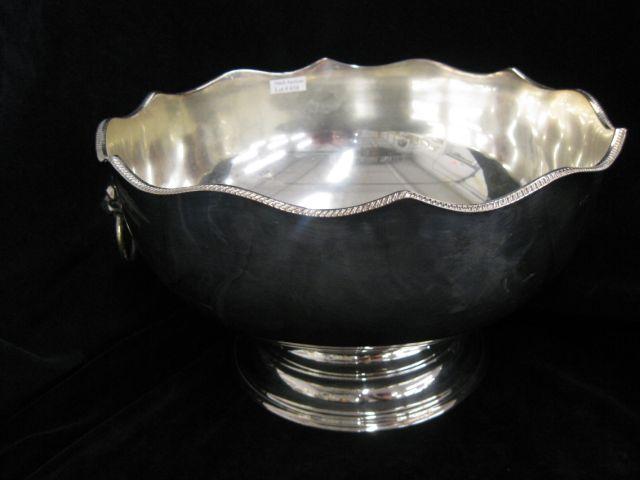 Appraisal: Silverplate Punchbowl lion ring decor pedestal base wave edge diameter