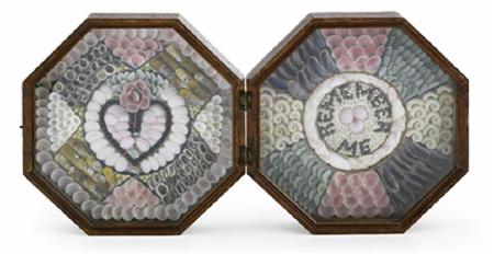 Appraisal: A Victorian double sided sailor's shell valentine in a folding