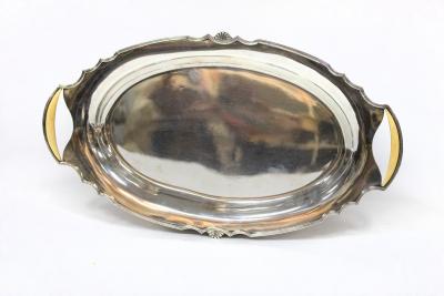 Appraisal: An oval silver tray Mappin Webb Sheffield with applied ivory