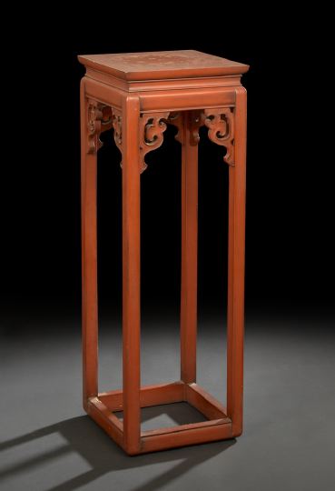 Appraisal: Chinese Polychromed Wooden Plant Stand th century of squared outline