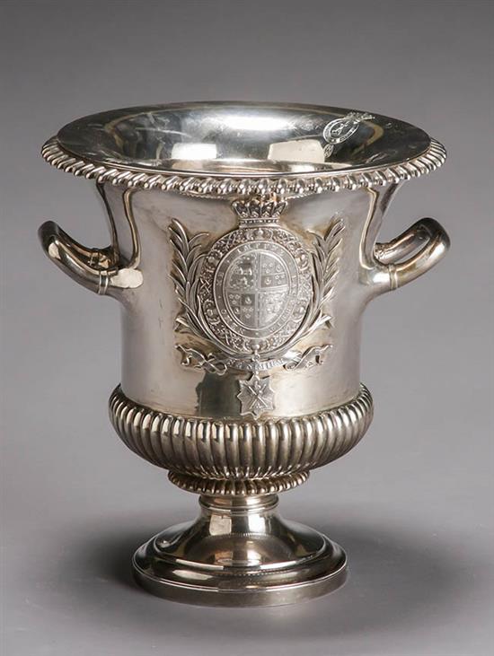 Appraisal: George IV Silver Wine Cooler Philip Rundell London The urn-form