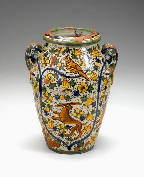 Appraisal: Italian majolica cistern cantagalli late th century Tin-glazed earthenware the