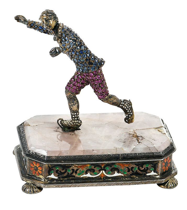 Appraisal: Jewel Encrusted Silver Figure of Ice Skater probably Continental late