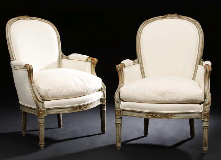 Appraisal: Pair of Louis XVI-Style Polychromed Bergeres late th century each