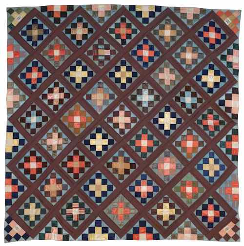 Appraisal: Bucks County Pennsylvania silk pieced quilt ca in a nine