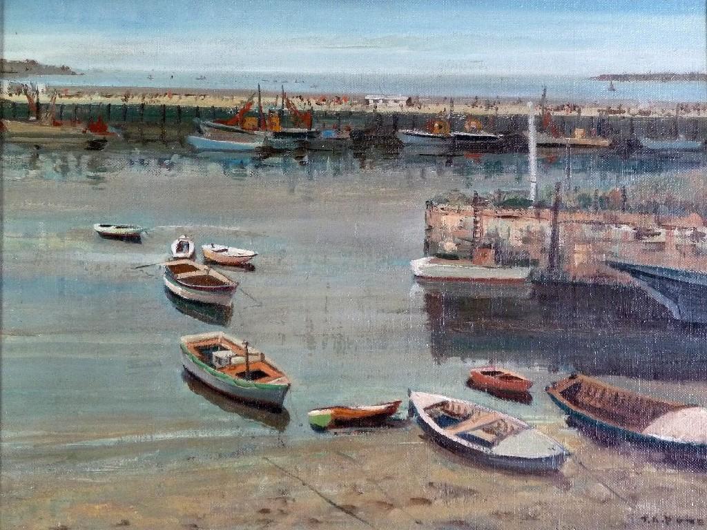 Appraisal: THOMAS PATE - OIL ON CANVAS 'Brixham Harbour'Signed x cm