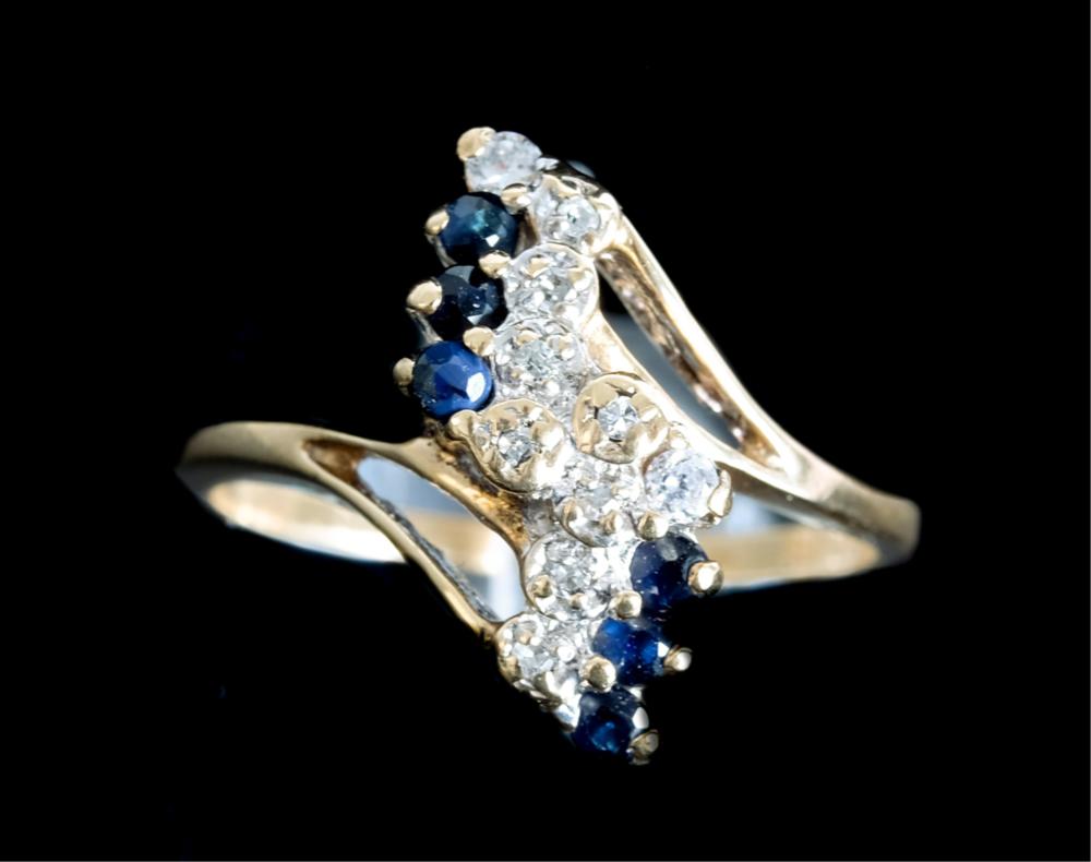 Appraisal: VINTAGE K YELLOW GOLD SAPPHIRE DIAMOND RINGVintage k yellow gold