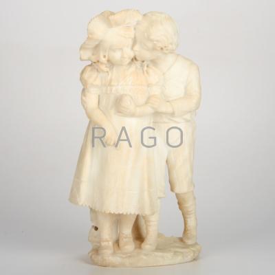 Appraisal: ALABASTER STATUE Young boy kissing girl th c Unmarked x