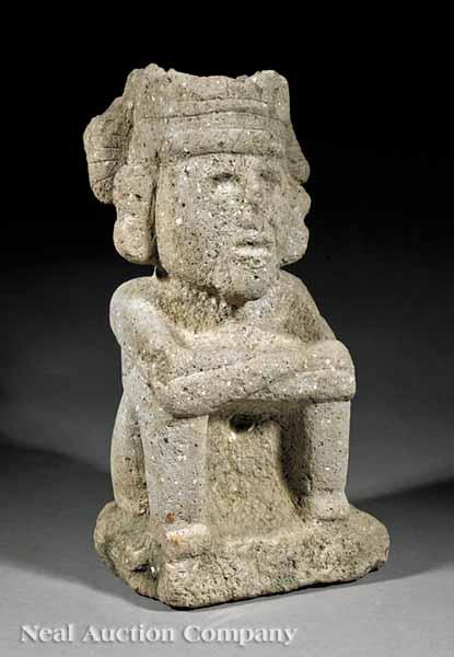 Appraisal: An Aztec Carved Stone Figure c - carved in contemplative