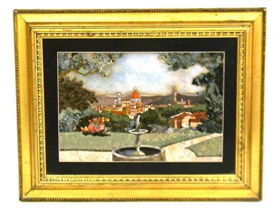 Appraisal: th C pietra dura or inlaid hardstone plaque depicting view