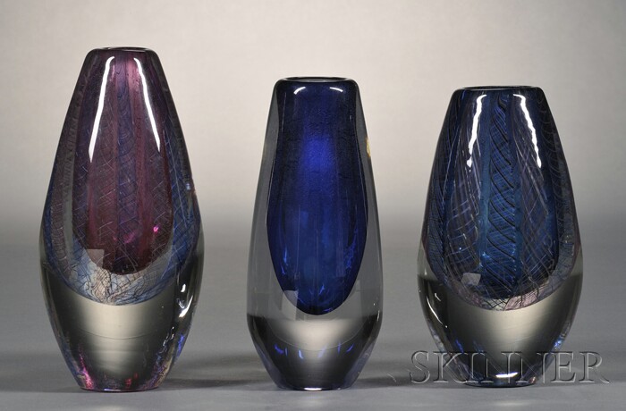 Appraisal: John Kuhn American b Three Art Glass Vases Blown glass