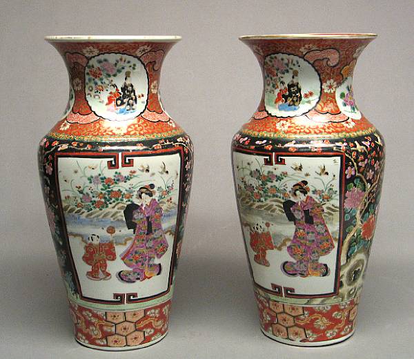 Appraisal: A pair of polychrome enameled porcelain baluster vases Meiji Period