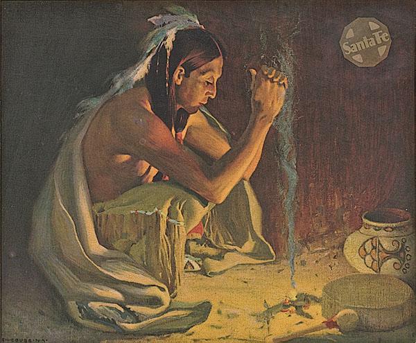 Appraisal: AMERICAN INDIAN SCENE LITHOGRAPH an early th century color lithograph