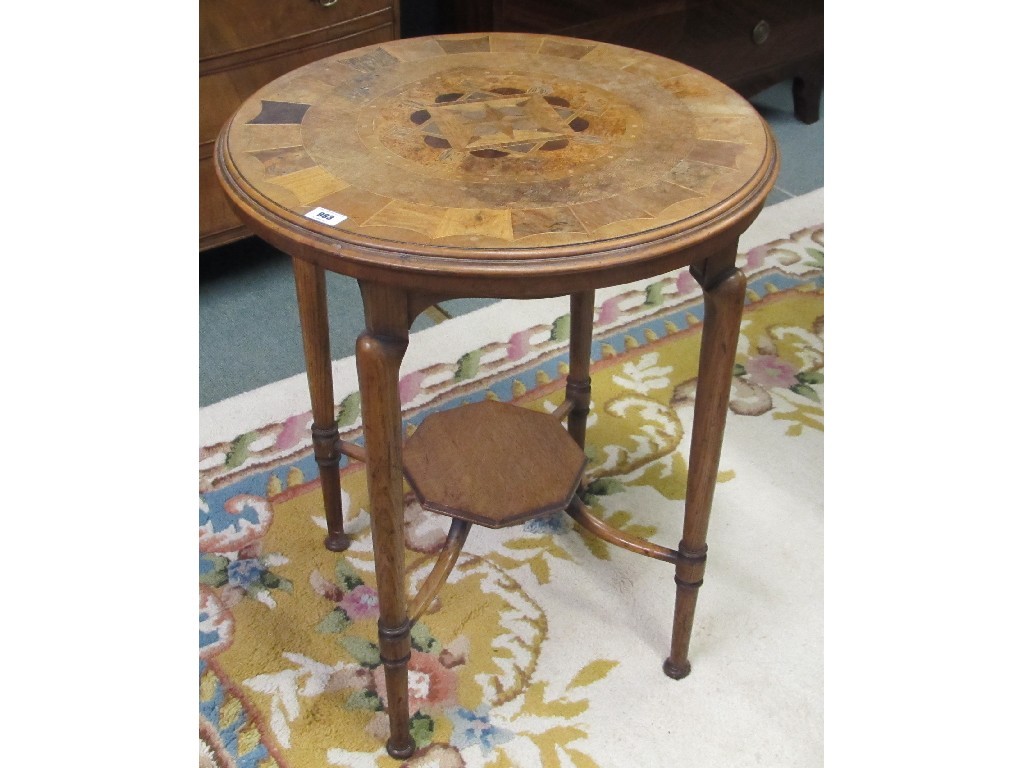 Appraisal: Victorian oak and parquetry circular two tier table