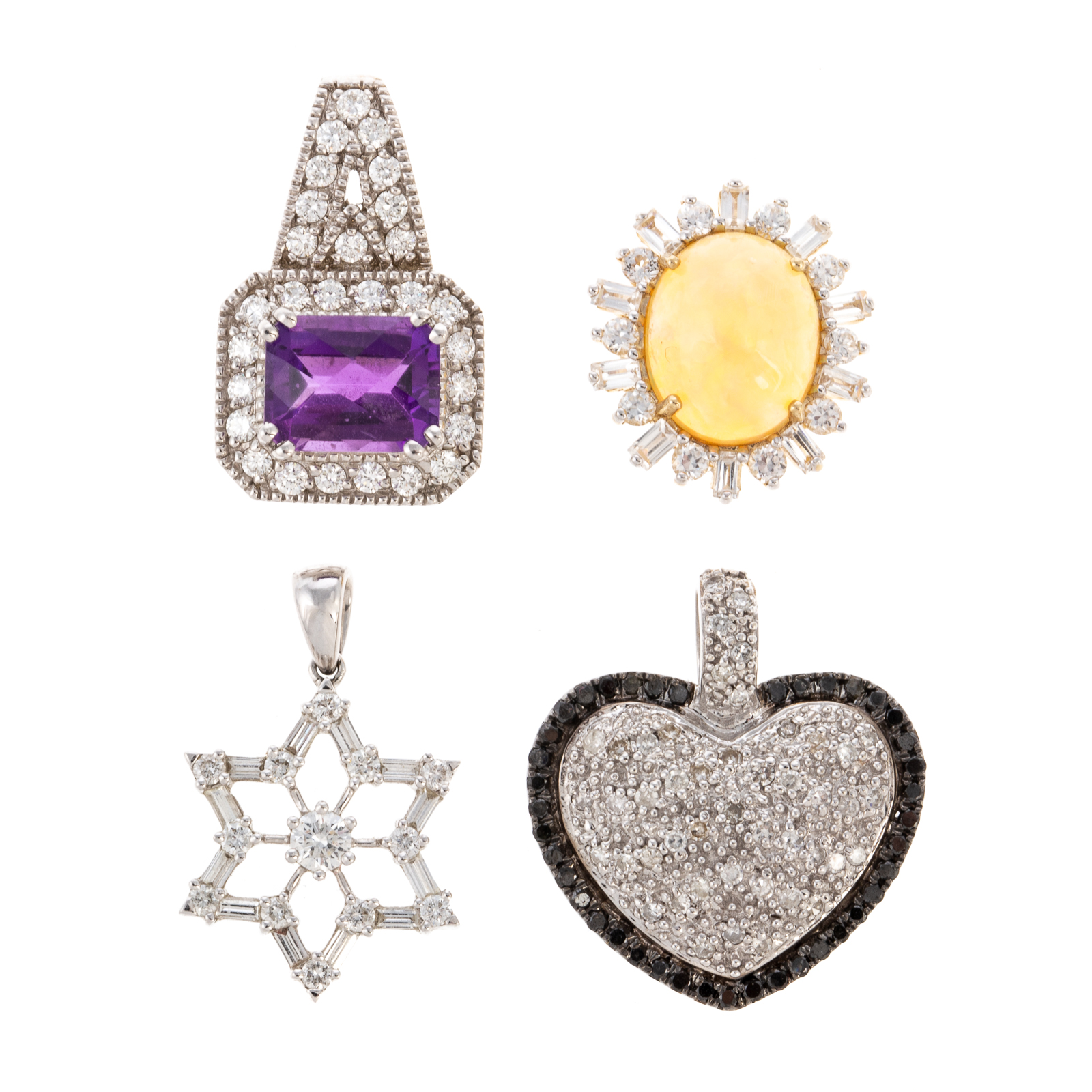 Appraisal: AN ASSORTMENT OF GOLD DIAMOND GEMSTONE PENDANTS K white gold