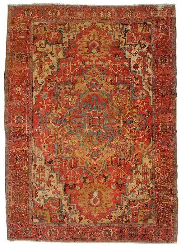 Appraisal: Serapi Carpet Persian possibly pre red ground with large central