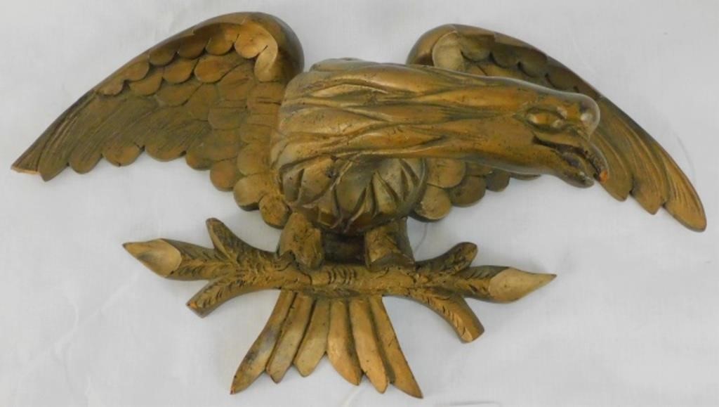 Appraisal: LATE TH CENTURY CARVED WOODEN AMERICAN EAGLE Old gilded surface