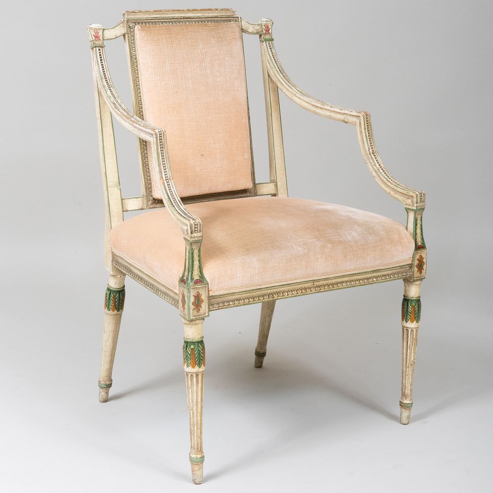 Appraisal: George III Cream and Polychrome Painted Armchair x x in