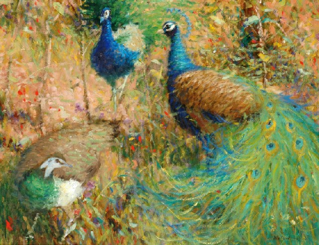 Appraisal: Dale Marsh - Two Peacocks oil on canvas signed and