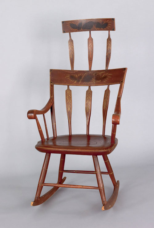 Appraisal: Pennsylvania arrowback windsor rocking chair ca retaining a yellow floral