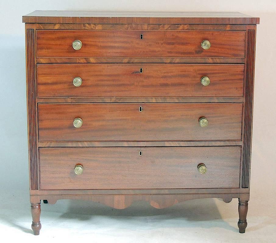 Appraisal: Sheraton Chest of Drawers Mahogany with four graduated drawers reeded