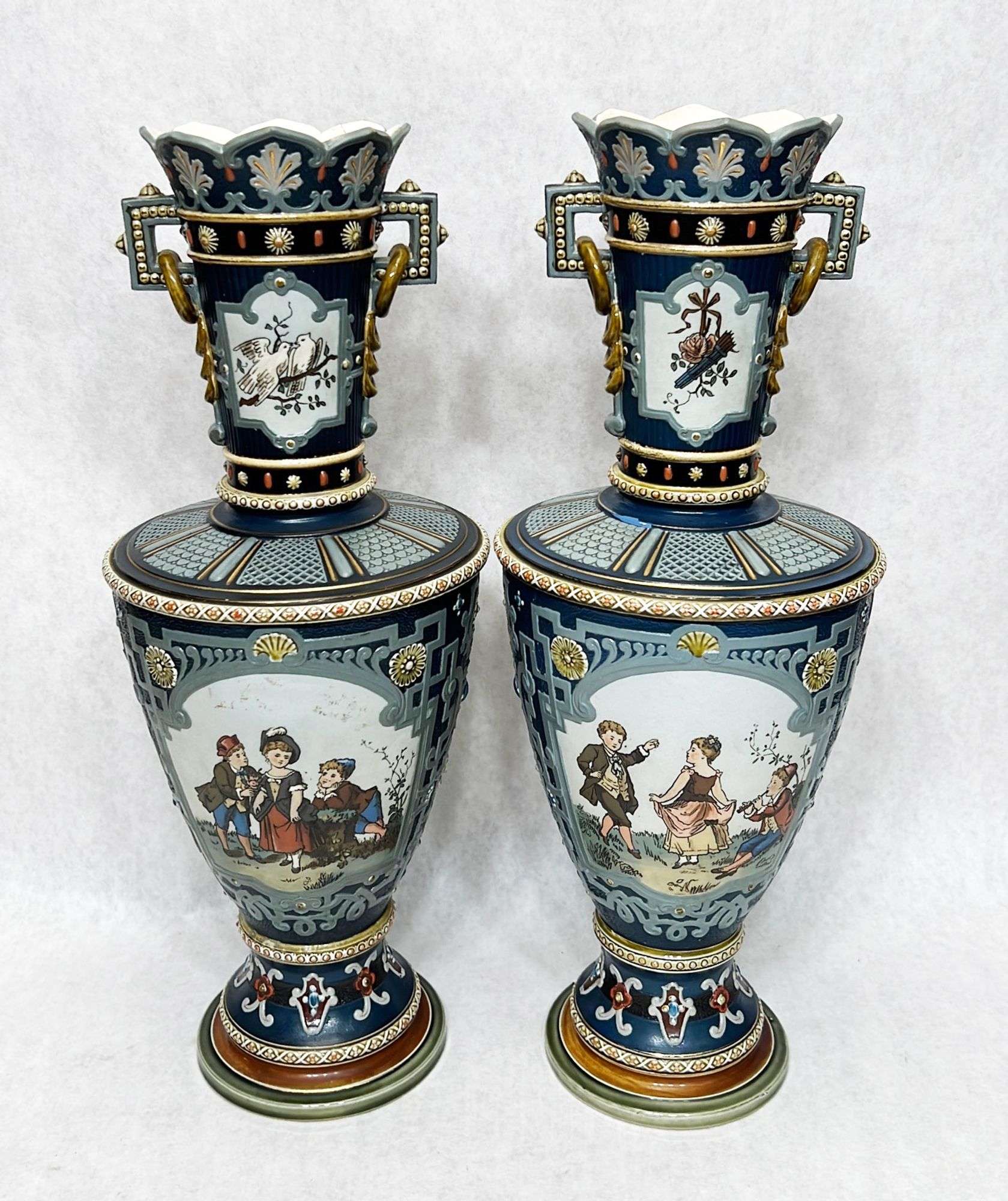 Appraisal: Pair Villeroy Boch Mettlach pottery vasesLate thC Each stands in