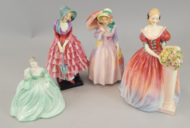 Appraisal: Four porcelain figures to include three Royal Doulton figures Miss