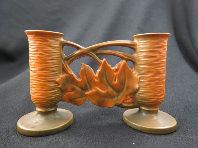 Appraisal: Roseville Pottery Bushberry Double Vase brown - 's excellent