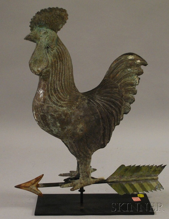 Appraisal: Modeled Zinc Full-bodied Rooster Weather Vane with stand vane ht