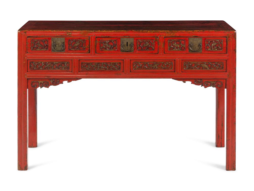 Appraisal: A Chinese Parcel Gilt Red Lacquer Table A Chinese Parcel