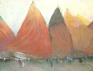 Appraisal: Tomasso Cascella Italian - - Crowds beneath sails black and