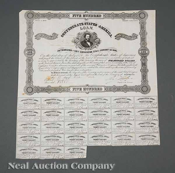 Appraisal: Confederate Bonds a group of C S A coupon bonds