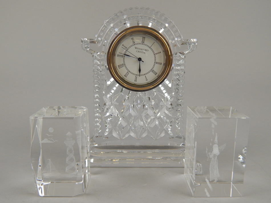 Appraisal: A modern Waterford Crystal cut glass mantel clock with circular