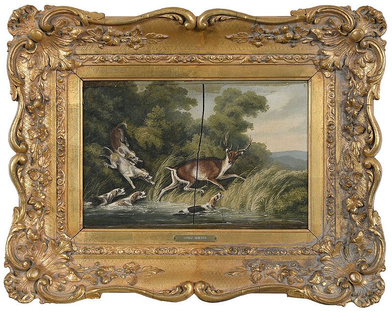 Appraisal: British Sporting Painting th century Dogs Chasing a Stag unsigned