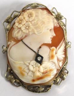 Appraisal: Antique Italian K Gold Coral Diamond Cameo Depicting a lovely